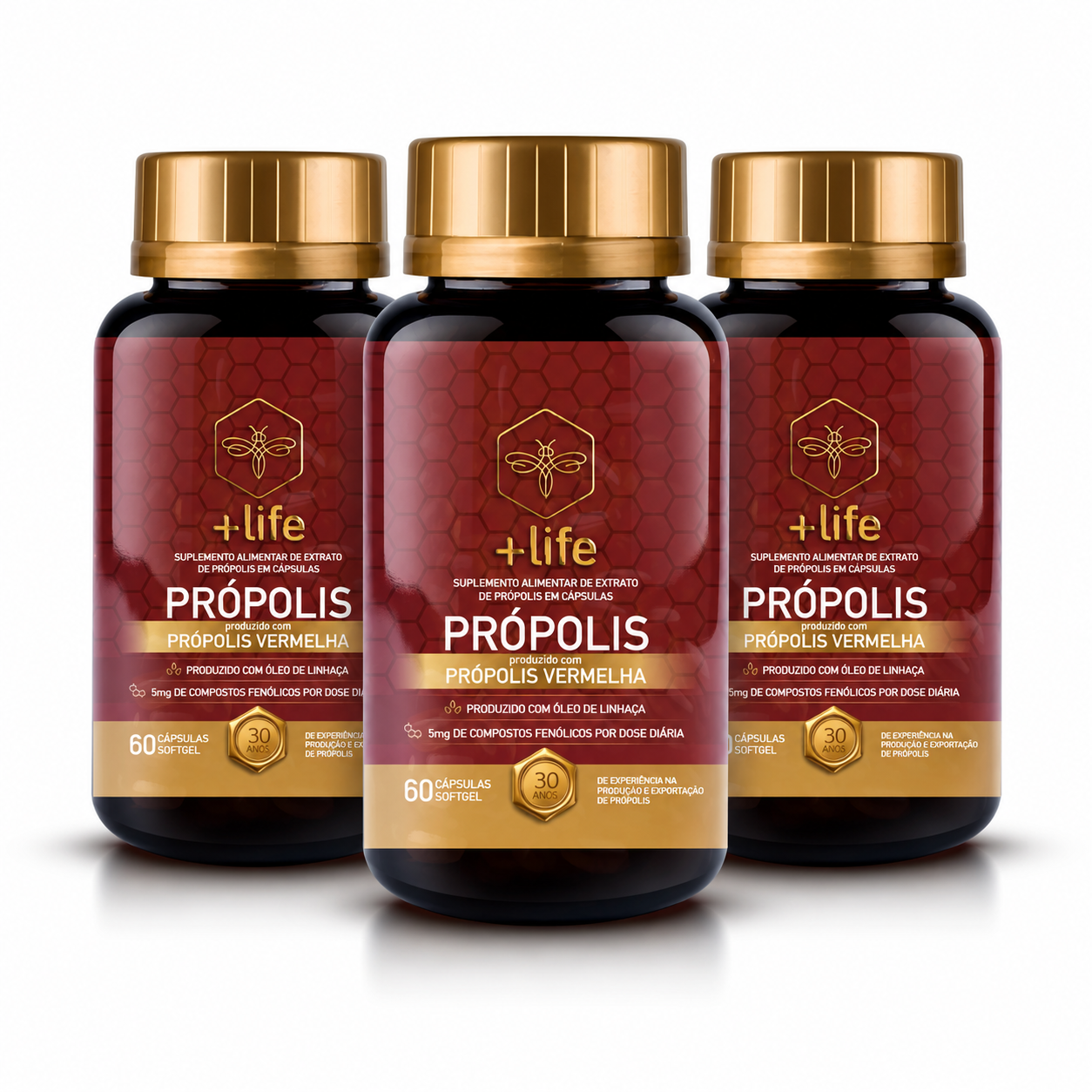 Própolis Vermelha SoftGel - 3 Frascos com 60 Cápsulas